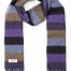 John Hanly Irish Wool Scarf Long Purple Charcoal Blue Tan Stripe