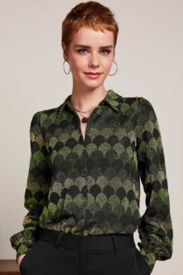 King Louie Maisie Blouse Diva Jacquard Olive Green - La Vie en Rose Damesmode