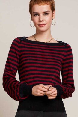 King Louie Marie Bell Top Loop Stripe Cabernet Red - La Vie en Rose Damesmode