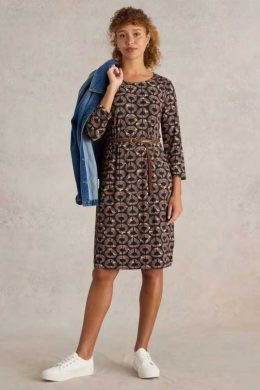 White Stuff Tallie Eco Vero Jersey Dress Black Print - La Vie en Rose Damesmode