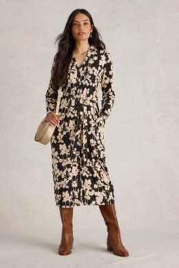 White Stuff Annie Jersey Shirt Dress Black Print La Vie en Rose Damesmode