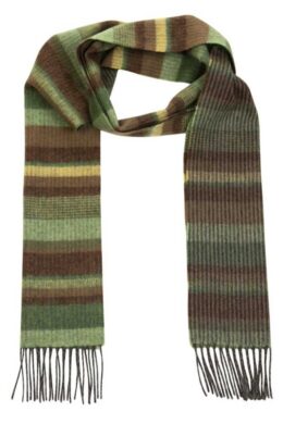 John Hanly Irish Wool Scarf Long 1976 Green Brown Horizontal Stripe