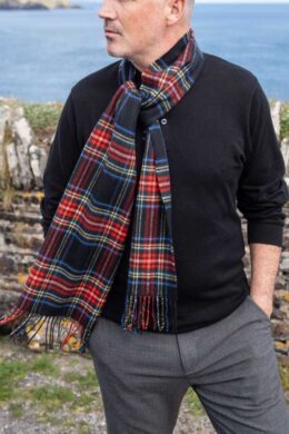 John Hanly Merino Luxury Wool Scarf 156 Black Stewart Tartan - La Vie en Rose Damesmode