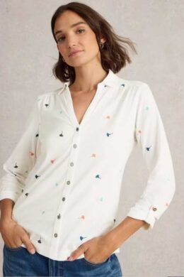 White Stuff Annie Embroidered Jersey Shirt Ivory Multi - La Vie en Rose Damesmode