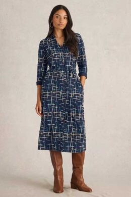 White Stuff Annie Jersey Shirt Dress Navy Print - La Vie en Rose Damesmode