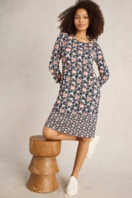 White Stuff Tallie Jersey Dress Navy Print - La Vie en Rose Damesmode